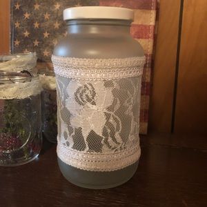 Shabby Chic White Lace & Ribbon Glass Jar/Vase